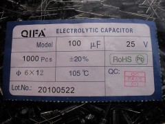 原裝正品，廠家直銷25v100UF(6*12)-- 廣奇發電子有限公司